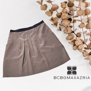 BCBG MaxAzria Pleated‎ Silk Mini Skirt Dusty Olive 4 NEW